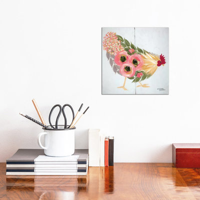 Floral Hen On White by Michele Norman - Wrapped Canvas Gallery-Wrapped Canvas Giclée