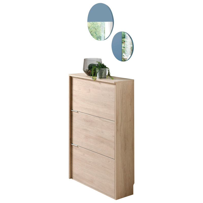18 Pair Shoe Storage Cabinet, Light Oak
