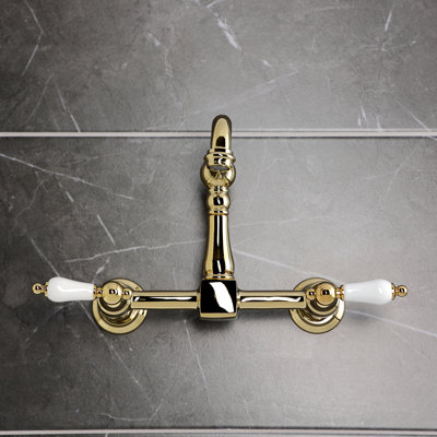 Kingston Brass Heritage Double-Handle 2-Hole Wall-Mount Bridge Kitchen Faucet