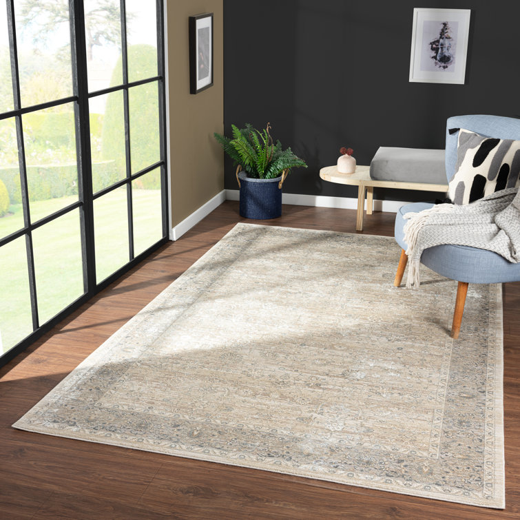 Hampshire Classic Floral Filigree Two Million Point Beige Rug with High-Low Texture