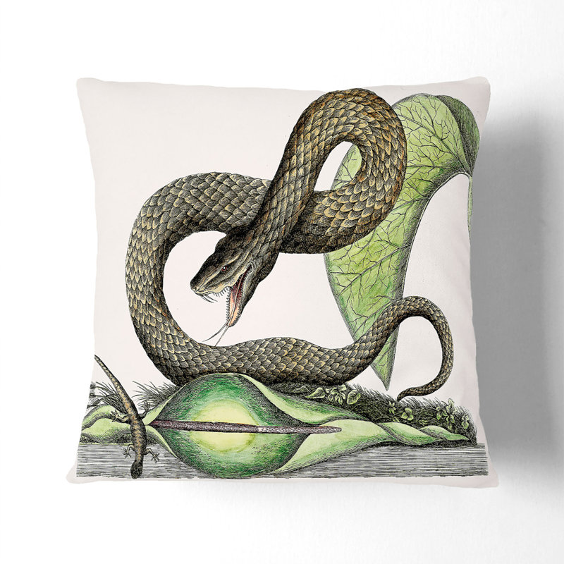 Brown Viper Snake Square Throw Cushion, White, 55cm H x 55cm W x 20cm D