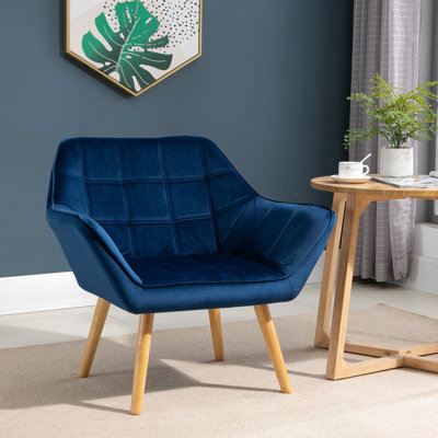 Modern Armchair, Accent Chair With Wide Arms, Slanted Back And Rubber Wood Legs For Living Room, Bedroom, Home Office
