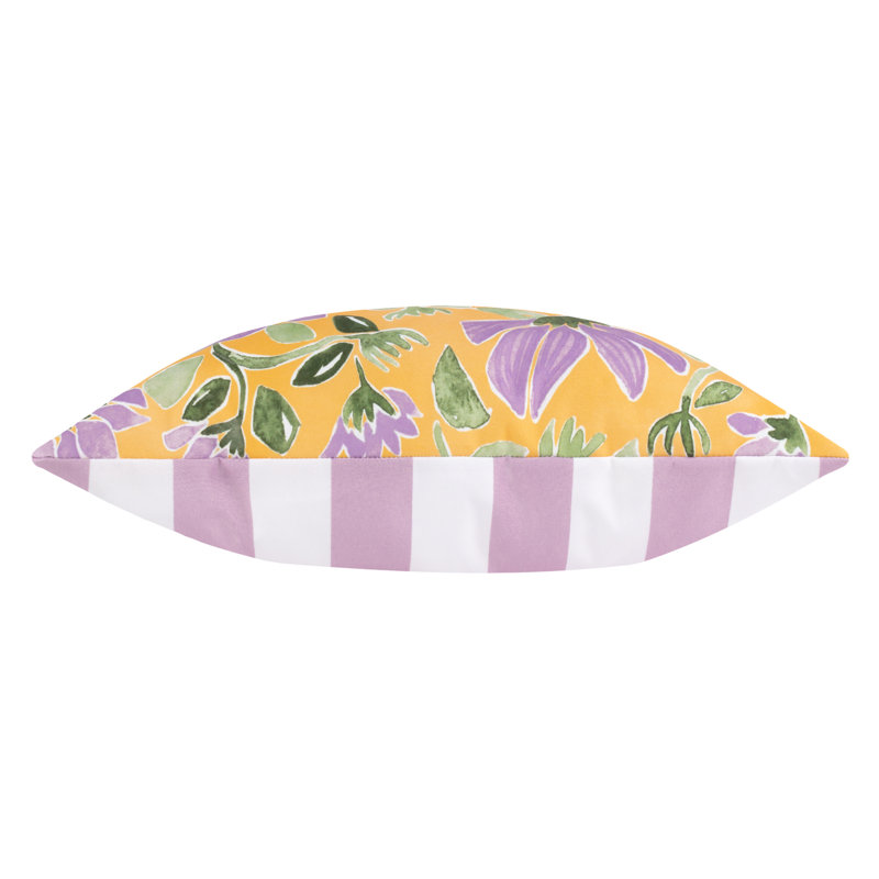  Indoor / Outdoor Floral Square Throw Cushion With Filling, Yellow/Purple