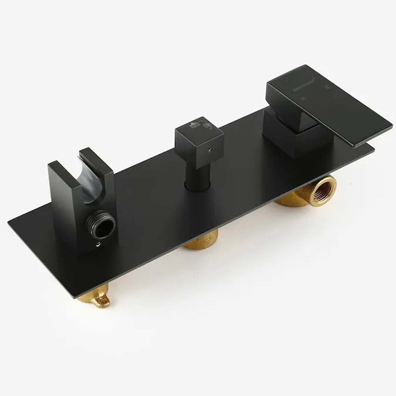 Système de robinet de douche en laiton noir mat avec pomme de douche à pluie de 10 po avec douchette, valve brute incluse