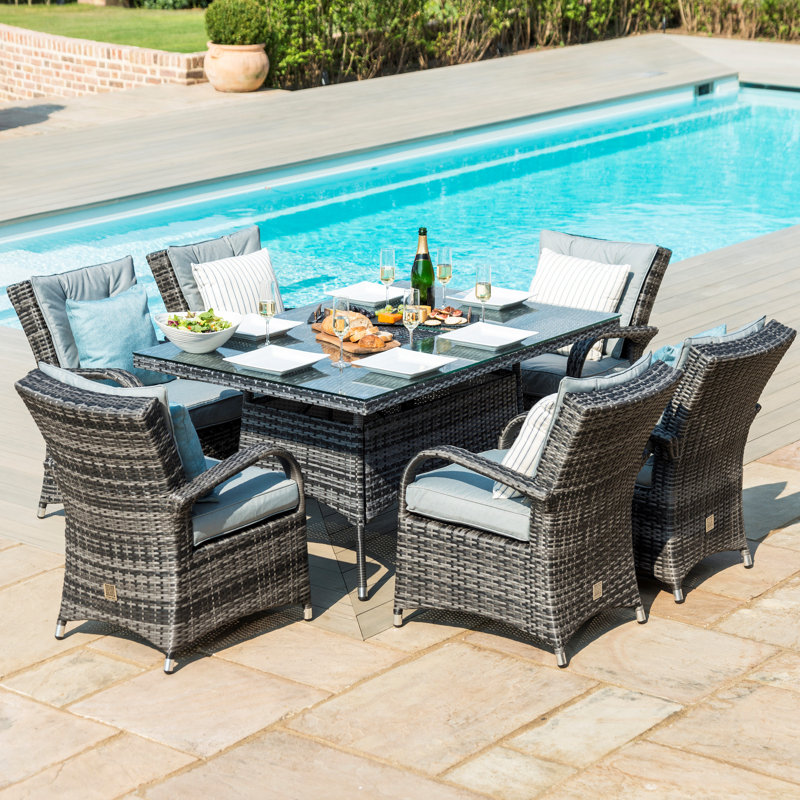 Coshocton 6 Seat Rectangular Rattan Dining Set - with Ice Bucket, Grey