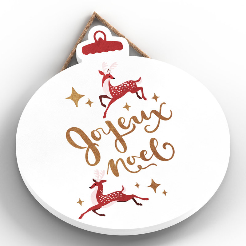 Xmas Joyeux Noel Wooden Bauble Plaque