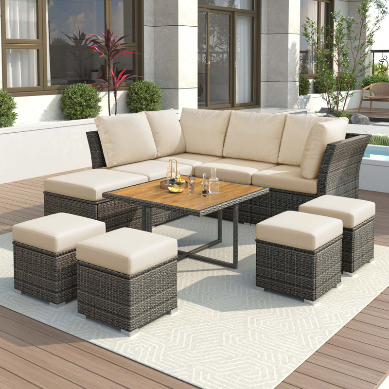 Ensemble de conversation pour table basse avec repose-pieds 10 pièces, Beige