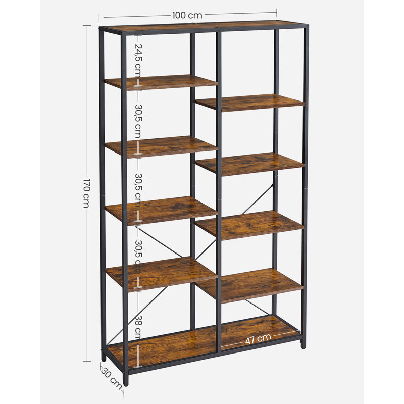 Wauchula 170cm H x 100cm W Library Bookcase, Rustic Brown