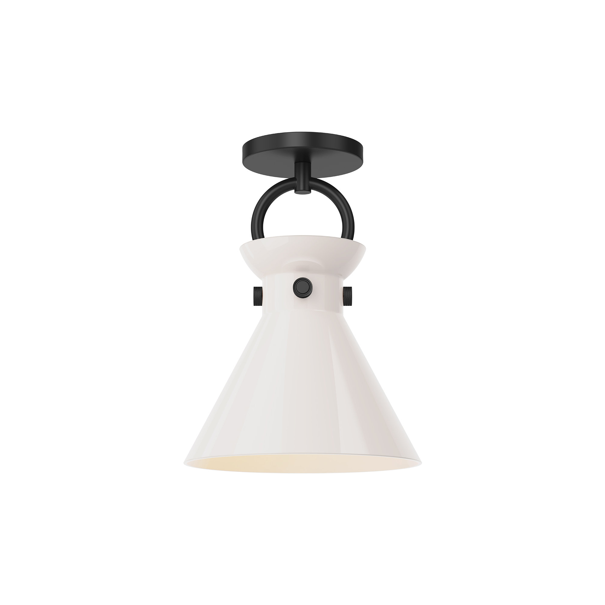 Tiney Single Light Glass Semi Flush Mount, Matte Black, Glossy Opal