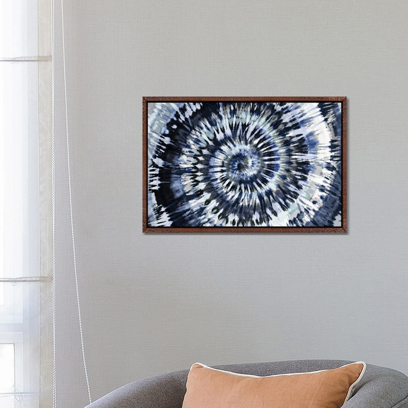Tie Dye Indigo Blue by Molly Kearns - Print on Canvas, 45.72cm H x 66.04cm W x 3.81cm D, Classic Brown Wood Floater Framed