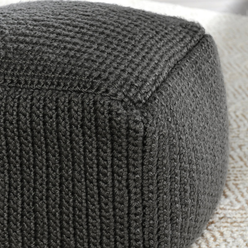 Prism 18" Wide Handwoven Square Pouf, Black