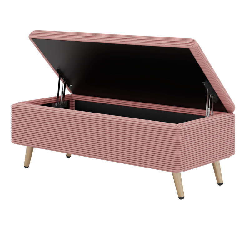 Ensemble de chambre à coucher 2 pièces avec cadre de lit tapissier grand avec repose-pieds en velours côtelé, Rose