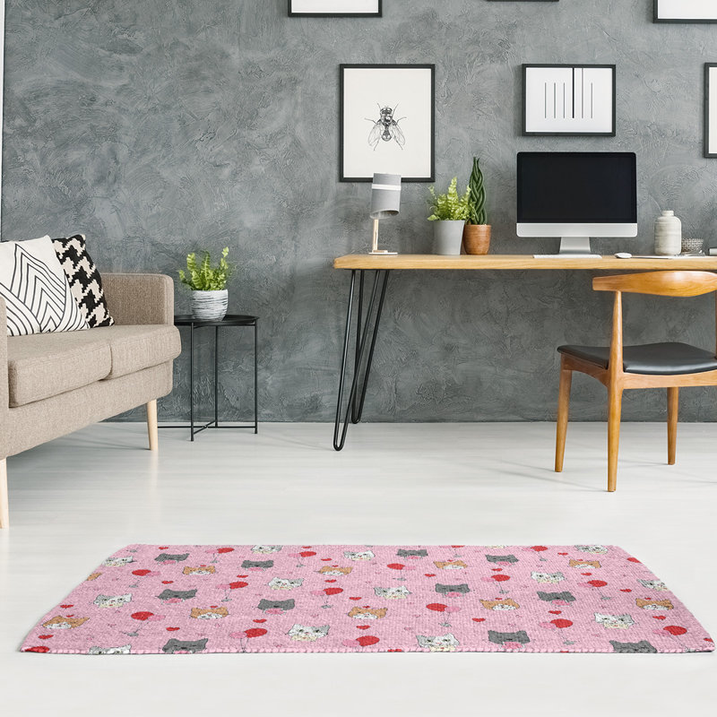 Tapis rose/rouge/beige fait main, Rectangle 5 pi x 7 pi