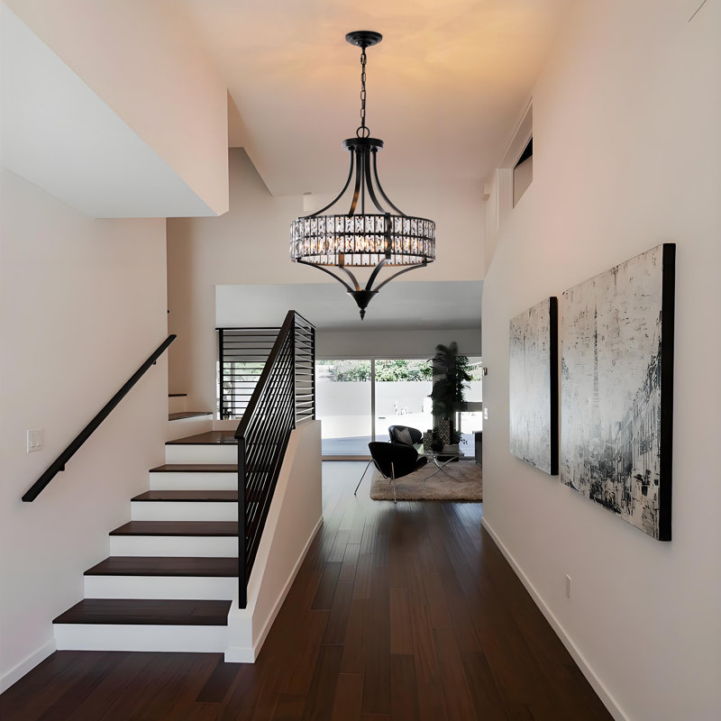 5-Light Black Drum K9 Crystal Chandelier, Black