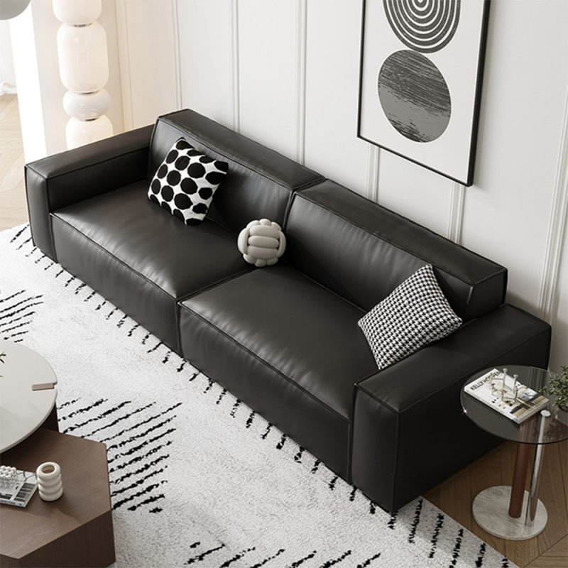 Canapé modulaire noir en cuir véritable, 3, 29,13 po H x 102,36 po l x 37,4 po P