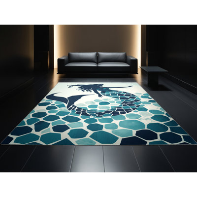 Tapis beige à motif géométrique d'inspiration mondiale Chaplin Mermaid