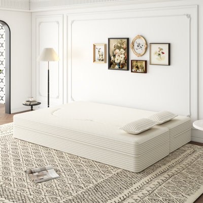 Canapé-lit moderne avec 2 coussins, canapé-lit en velours côtelé moelleux convertible, matelas pliant de 15 po pour le salon, lit d'invité, aucun assemblage requis
