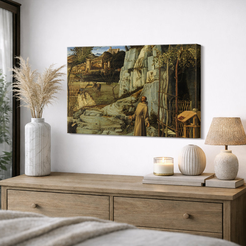 «Saint Francis in Prayer», œuvre d'art paysagère, photos de bureau, H 16 po x l 24 po, Toile tendue