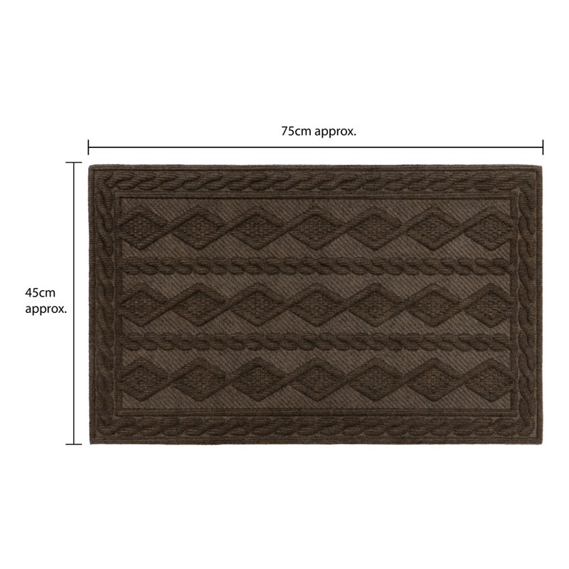Non-Slip Geometric Outdoor Doormat, Brown, Rectangle W45 x L75 cm