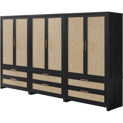 Armoire 70 po H 70,86 po en rotin d'inspiration bohémienne