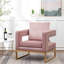 Élégante chaise d'appoint rembourrée en rose avec des carrés découpés et une structure en métal rose-417623568