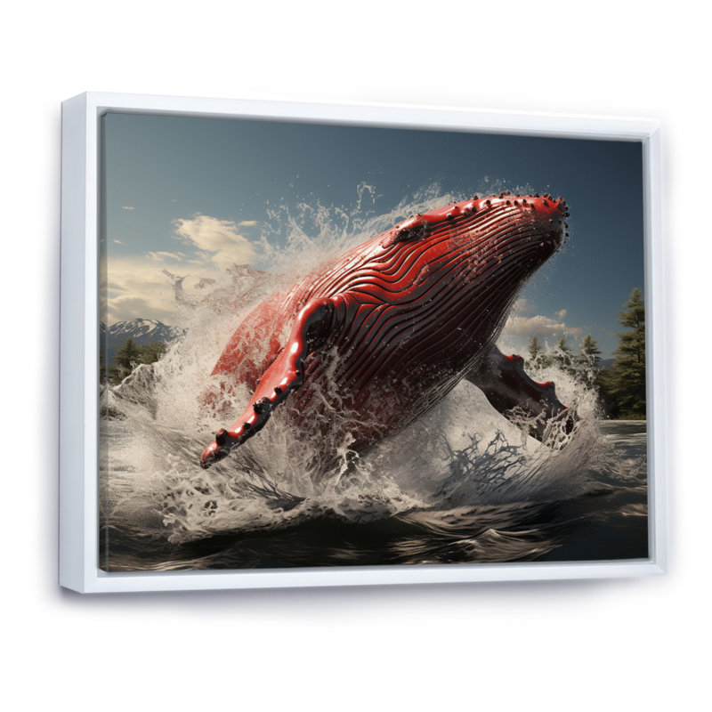 Impression sur toile encadrée, "Coastal baleines", Cadre flottant blanc, H 16 po x l 32 po x P 1 po