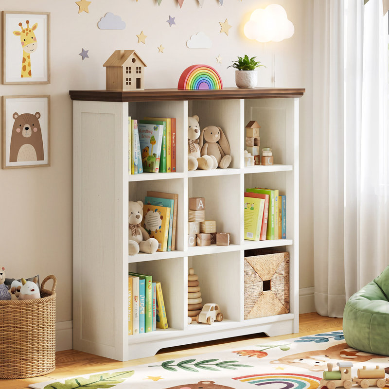 Miguel 9-Cube Wood Bookcase, 3-Tier Cube Storage Organizer with Anti-Tip Hardware（Set of 2）