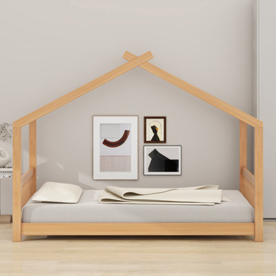 Lit plateforme House avec tête et pied de lit, toit