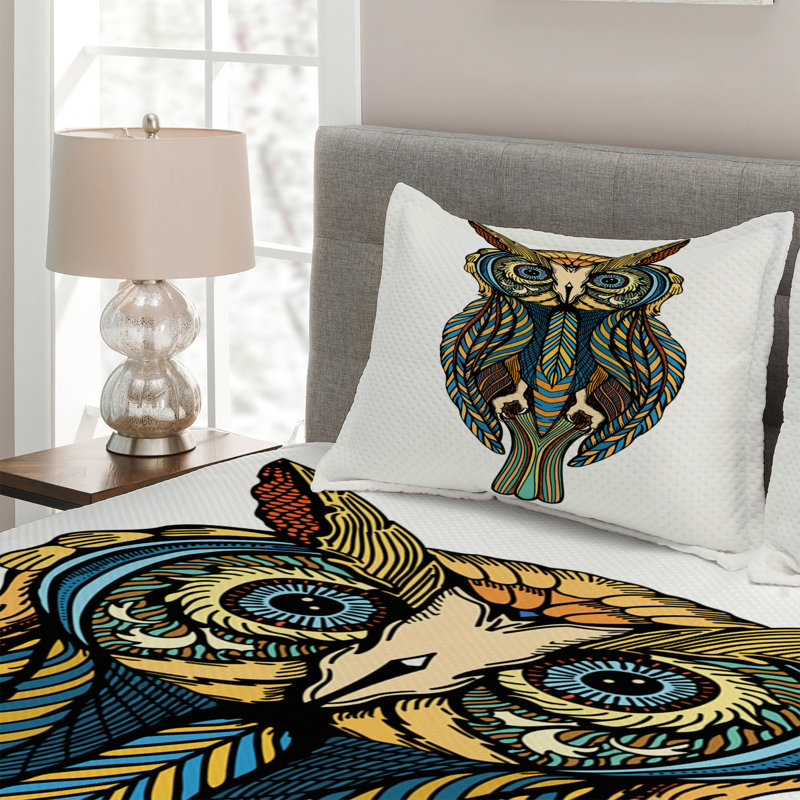 Owl Rustic Polyester Coverlet, Queen Bedspread + 2 Shams