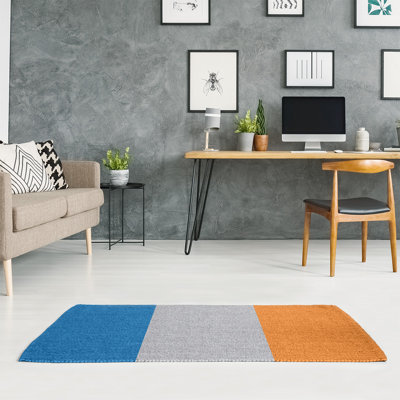 Tapis à rayures bleues/argent/orange