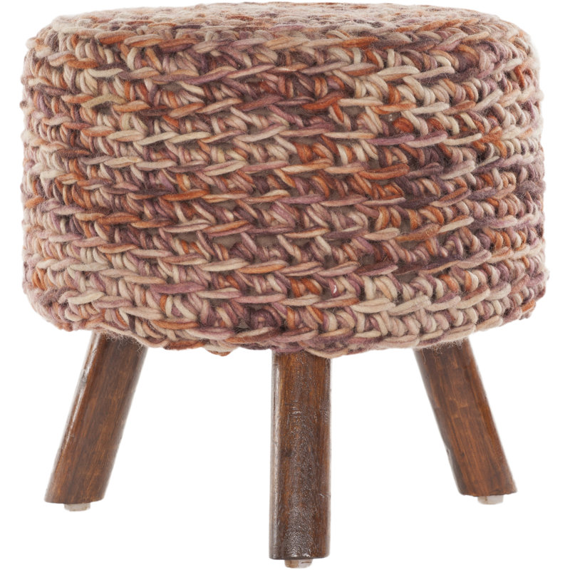 Ullery Solid Wood Accent Stool, Rust, Wool