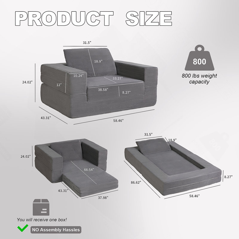 Compression Human Dog Sofa Bed For Adult & Pets,Modern Floor Couch With Pillow For Living Room Bedroom,Corduroy Fabric,No Assembly Required,Dark Grey