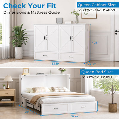 Grand lit escamotable avec 2 tiroirs et matelas USB