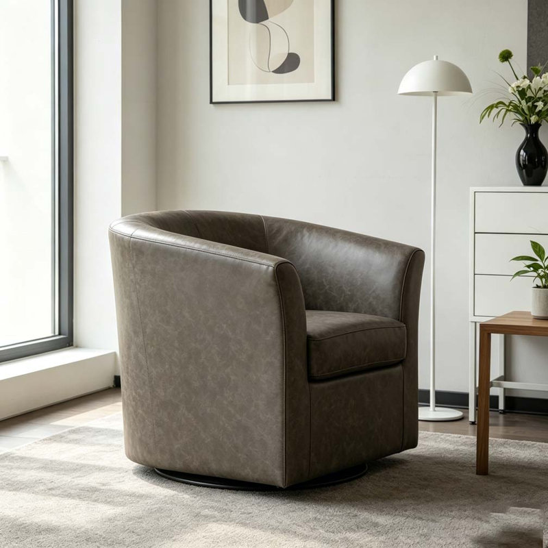 Fauteuil demi-tonneau pivotant en similicuir, Marron foncé