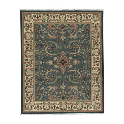 Hand-Knotted High-Quality Teal/Cream Area Rug