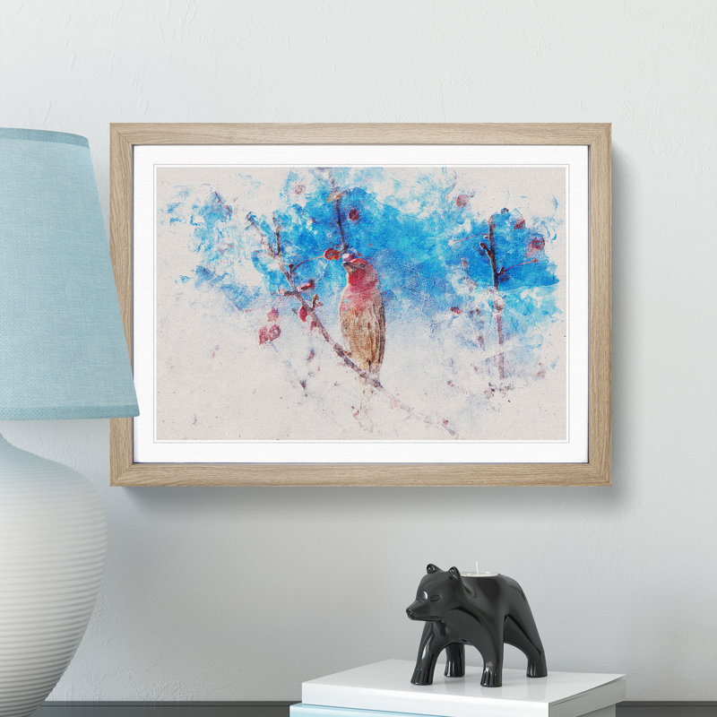 House Finch Bird - Picture Frame Painting Print, 45cm H x 63cm W x 2cm D, Oak Framed