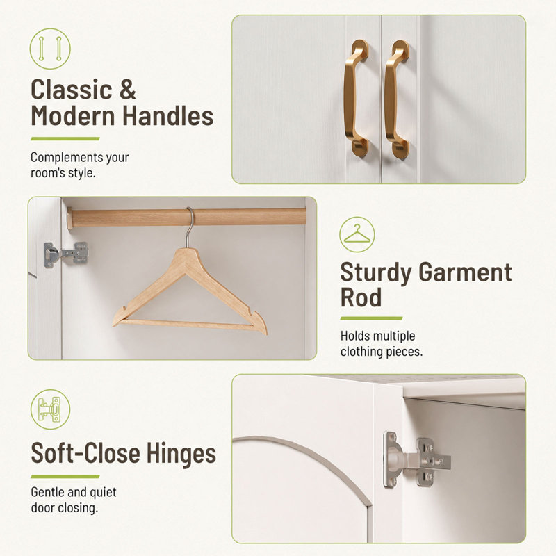 Armoire-penderie à 2 portes avec miroir pleine longueur et 2 tiroirs, meuble de rangement autoportant pour chambre à coucher avec tringle pour le rangement et l'organisation des vêtements