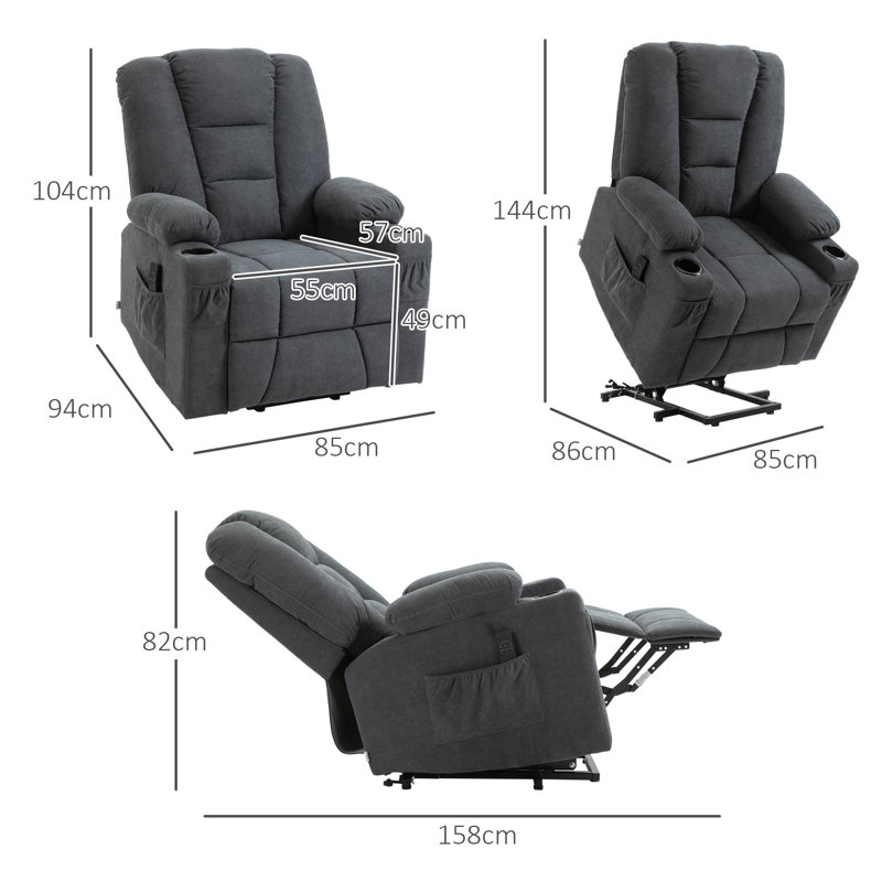 Gotti 85cm Wide Lift Assist Standard Recliner, Charcoal Grey