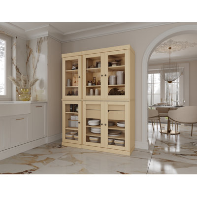 100% Solid Wood 48.5" Pantry China Cabinet with Clear Glass Doors, 2-Drawers and Adjustable Shelves