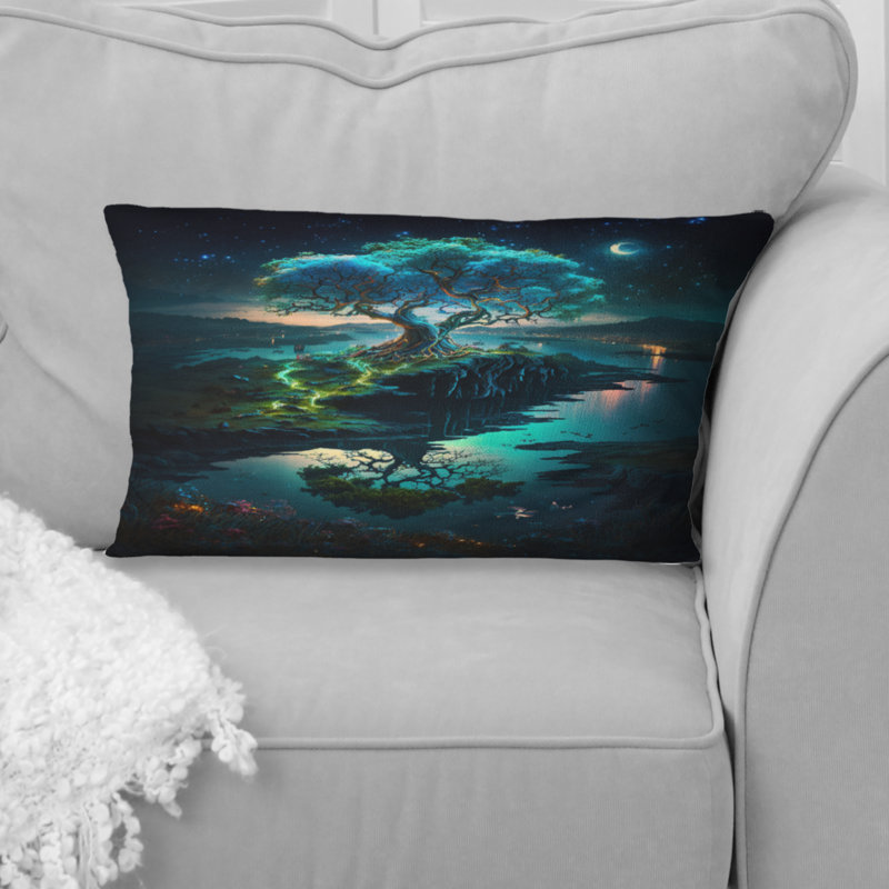 Coussin Neon Tree On Coastline At Dark