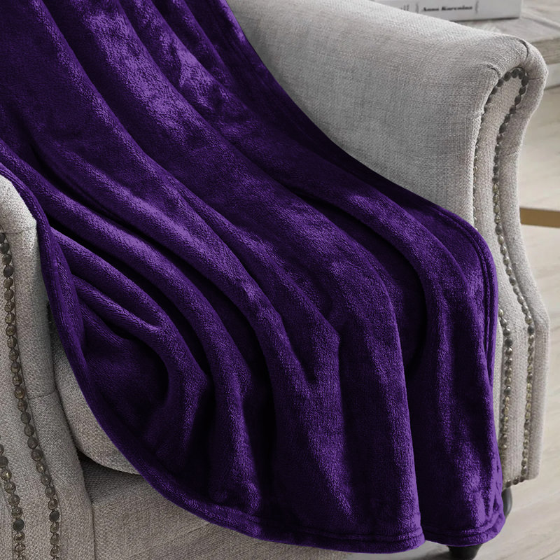Climax Super Soft Reversible Mink Faux Plush Fur Fleece Blanket Throw, Purple, Double (4'6)