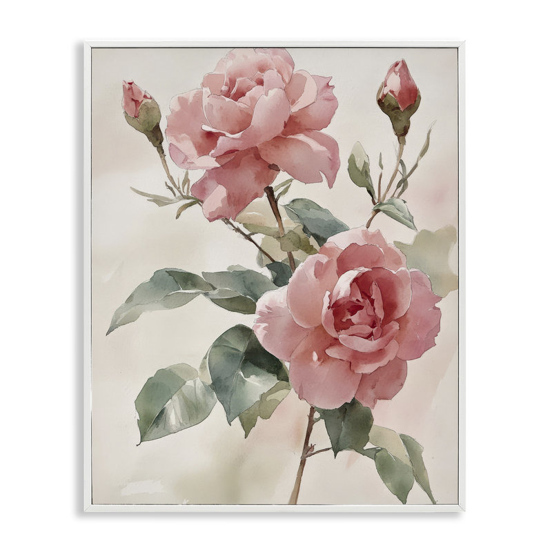 «Pink Watercolor Roses and Buds», dessin de Petal Prints Design, H 30 po x l 24 po
