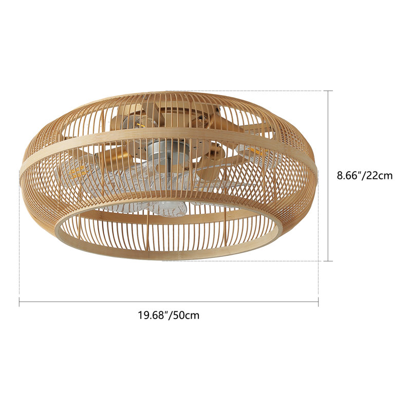 Ventilateur de plafond cage en bois 20 po avec ensemble d'éclairage et télécommande Boho