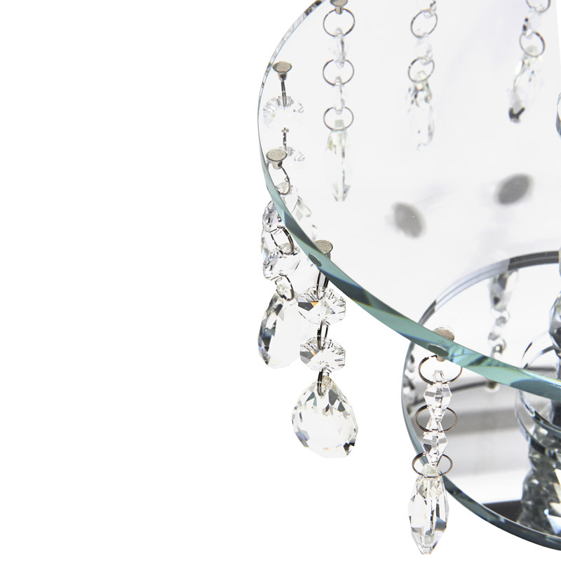 Footed Crystal Round Serving Tray With Hanging Crystals