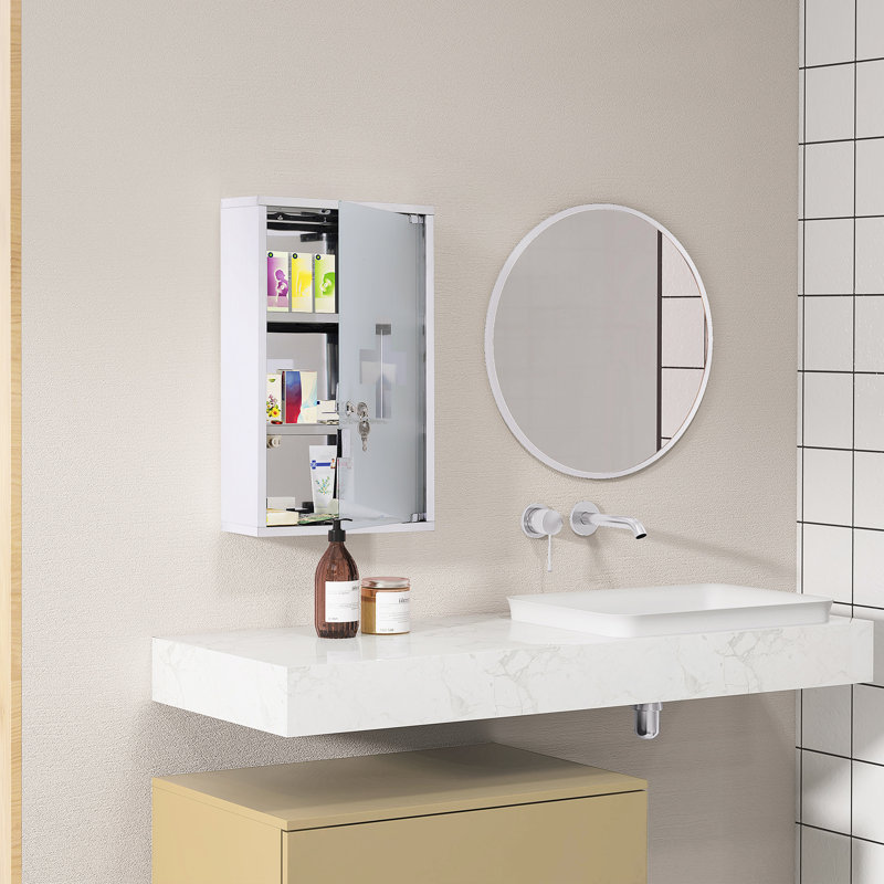 Armoire à pharmacie verrouillable avec porte vitrée, acier inoxydable, 12 po x 20 po, argent, accessible