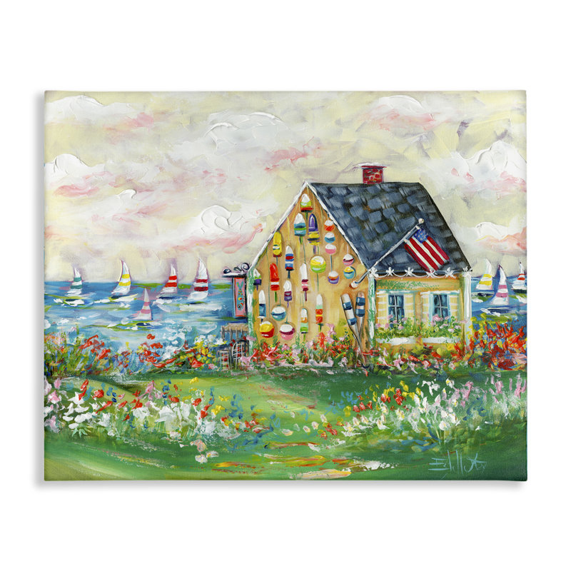  Art mural sur toile, "Buoy Covered Boat House" par Estelle Grengs, H 24 po x l 30 po