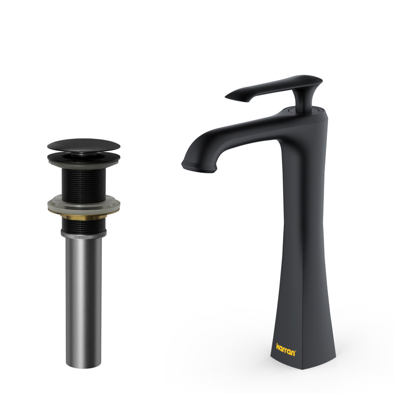 Karran Woodburn Single Handle Single Hole Vessel Bathroom Faucet With Matching Pop-up Drain, Matte Black