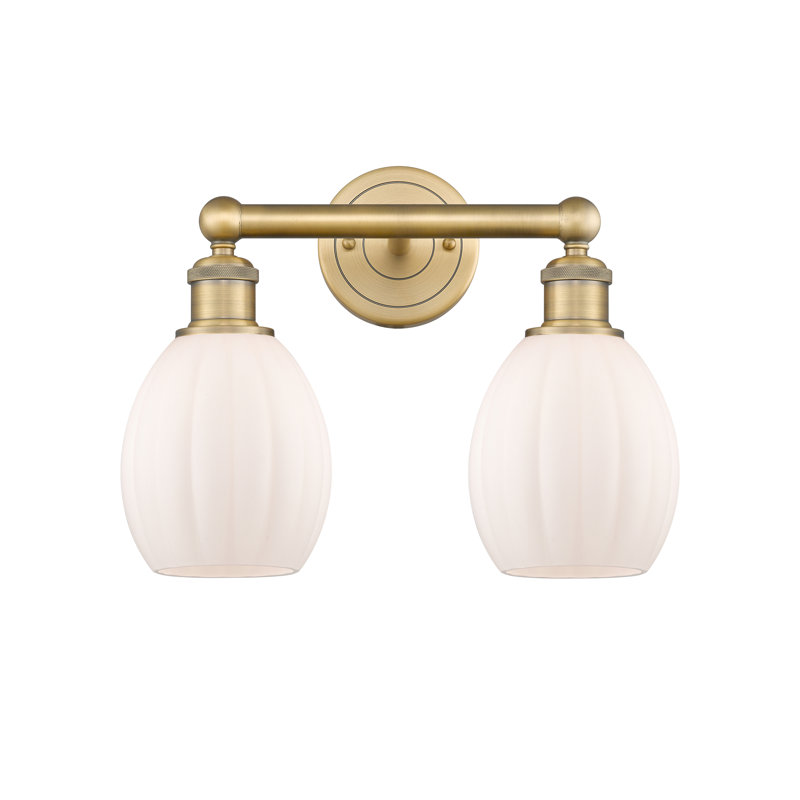 Éclairage pour meuble-lavabo à 2 lumières 14,5 pouces Bolduc, Blanc mat, Laiton brossé