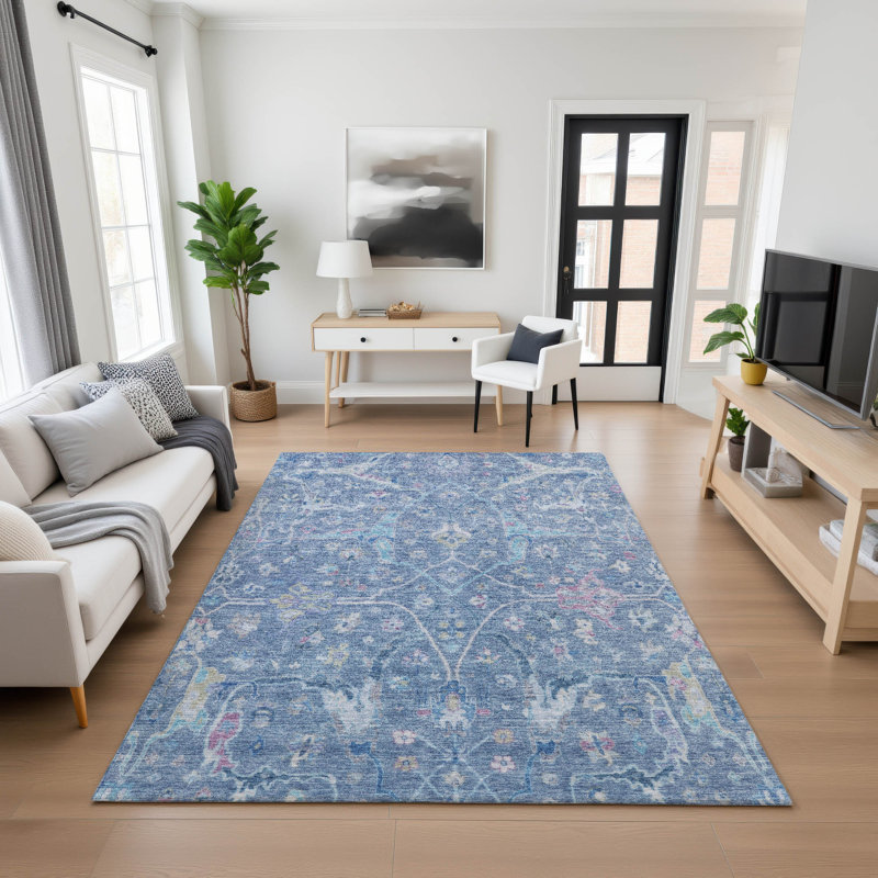 Premium Machine Washable Mayfield AMF2232 Global Rug, Blue, 8' x 10'