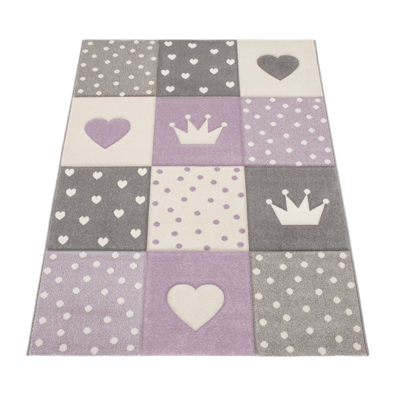 Lewin Geometric Area Rug, Rectangle 6'7" x 9'6", Purple/Gray